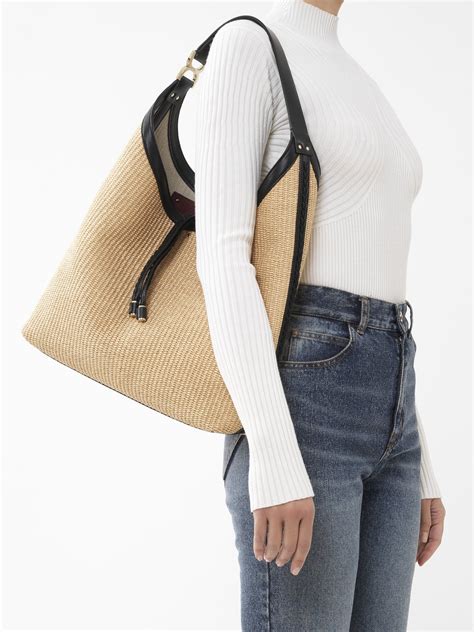 Marcie hobo bag in soft leather & braided fibers 